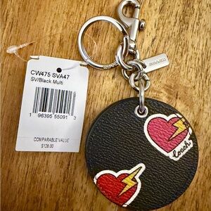 Coach Mirror Bag Charm with Heart Bolt Print